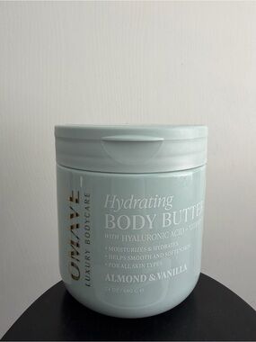 OMAVE Hydrating Body Butter w Hyaluronic Acid &Vitamin E, Almond & Vanilla, 24oz